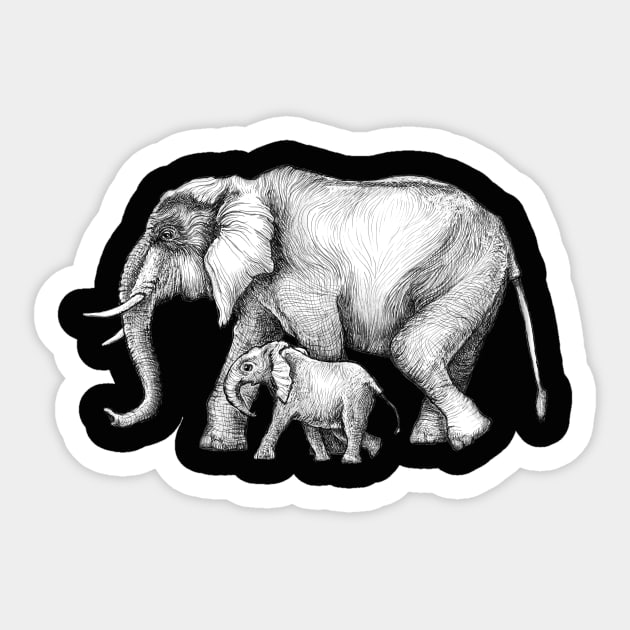 Mama Elephant and Baby Tag-a-long Sticker by dotsofpaint